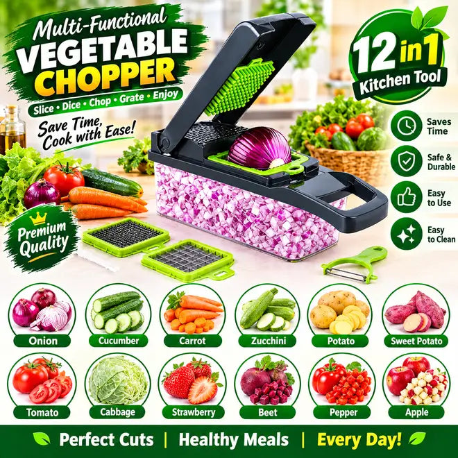 12-in-1 Multifunctional Vegetable Chopper & Slicer | Kitchen Cutting Tool