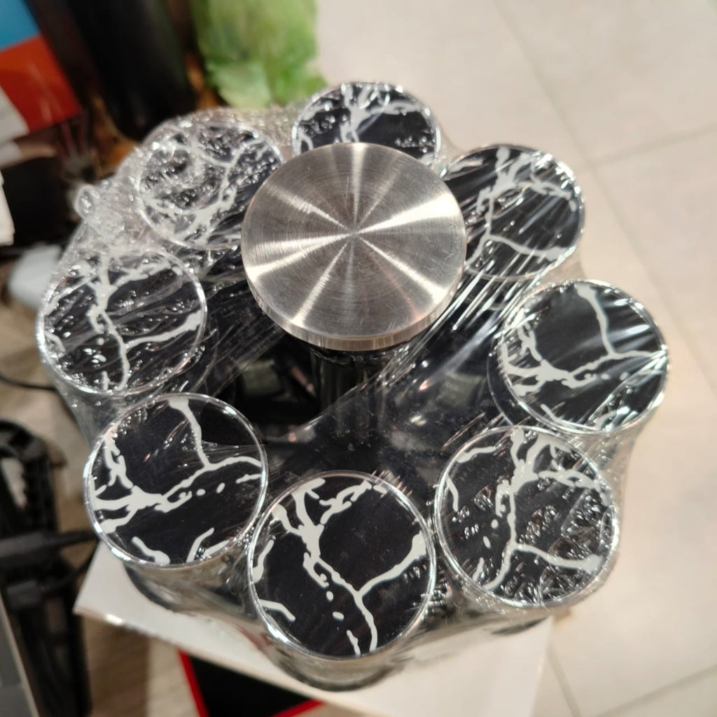 Rotating Spice Rack Set - Marble Style - 8 Pieces