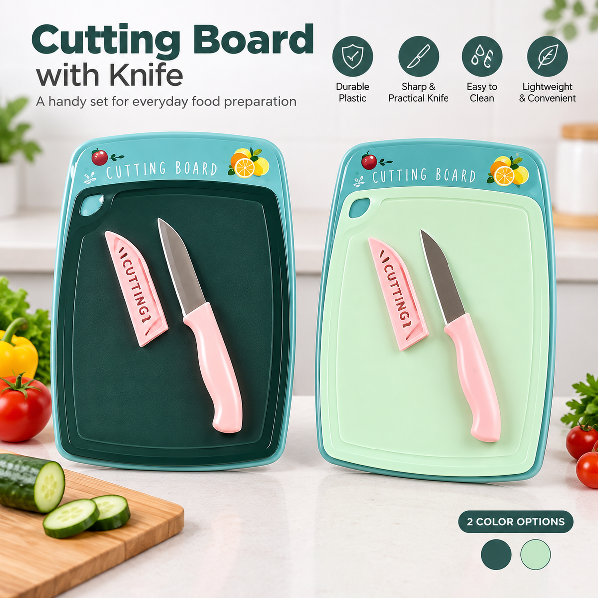 Plastic Cutting Board with Knife