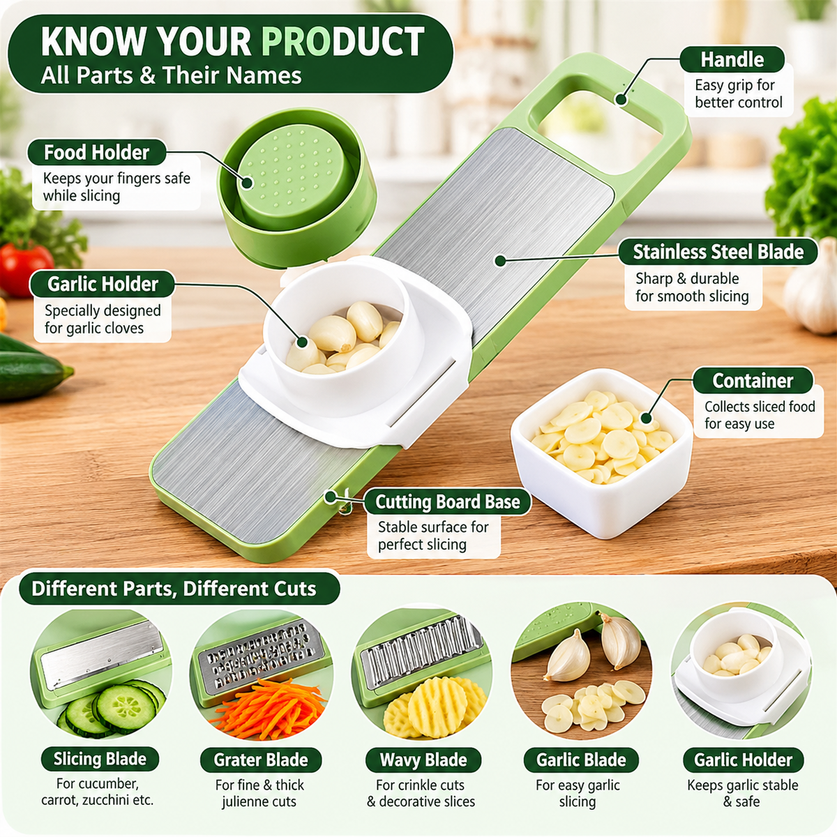 5in1 Vegetable Cutter | Multifunctional Stainless Steel Vegetable Cutter & Slicer | 5-in-1 Kitchen Tool - 12 Inch | Vegetable Cutter Peeler Slicer Dicer Grater