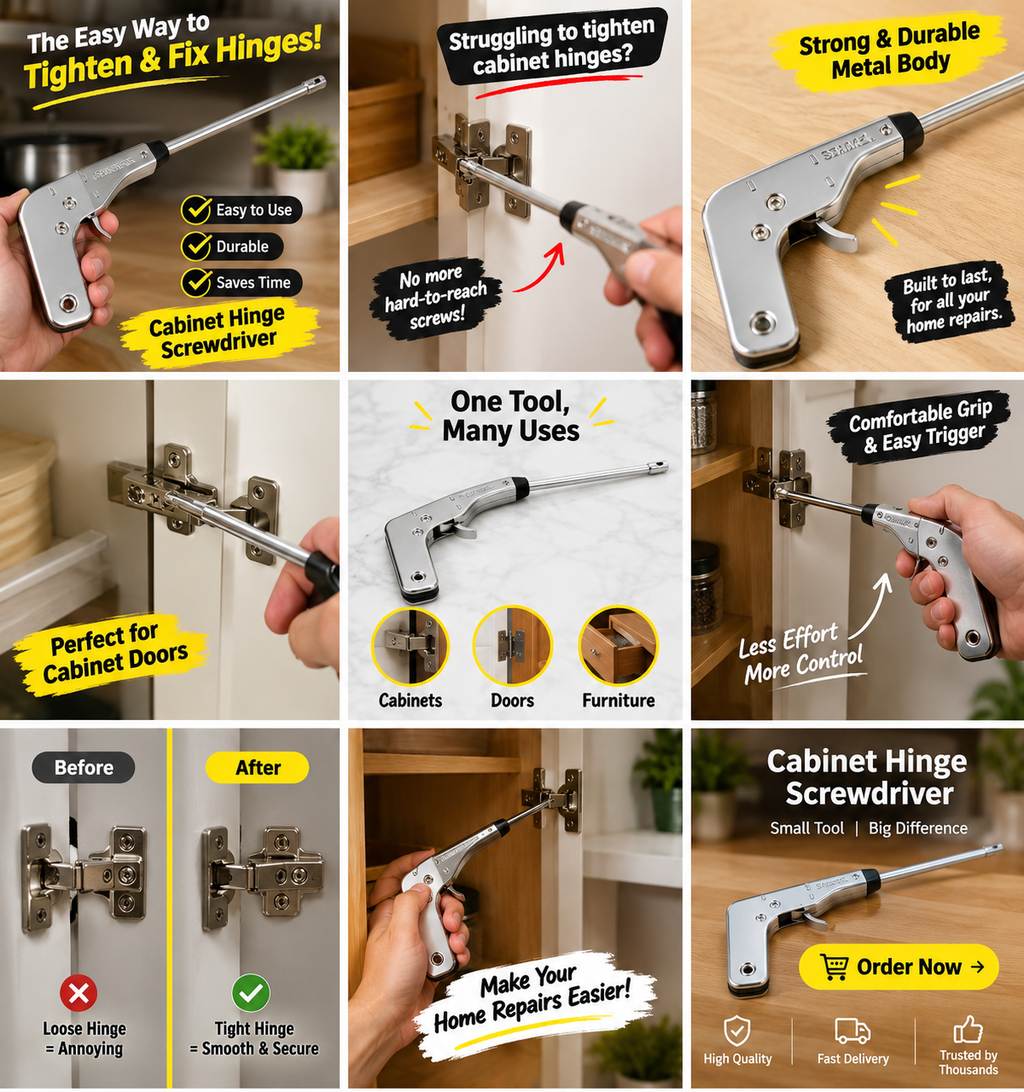 Cabinet Hinge Screwdriver & Repair Tool | Easy-Grip Pistol Grip for Loose Door